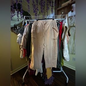 Free People Wide Leg Linen Crop Trouser